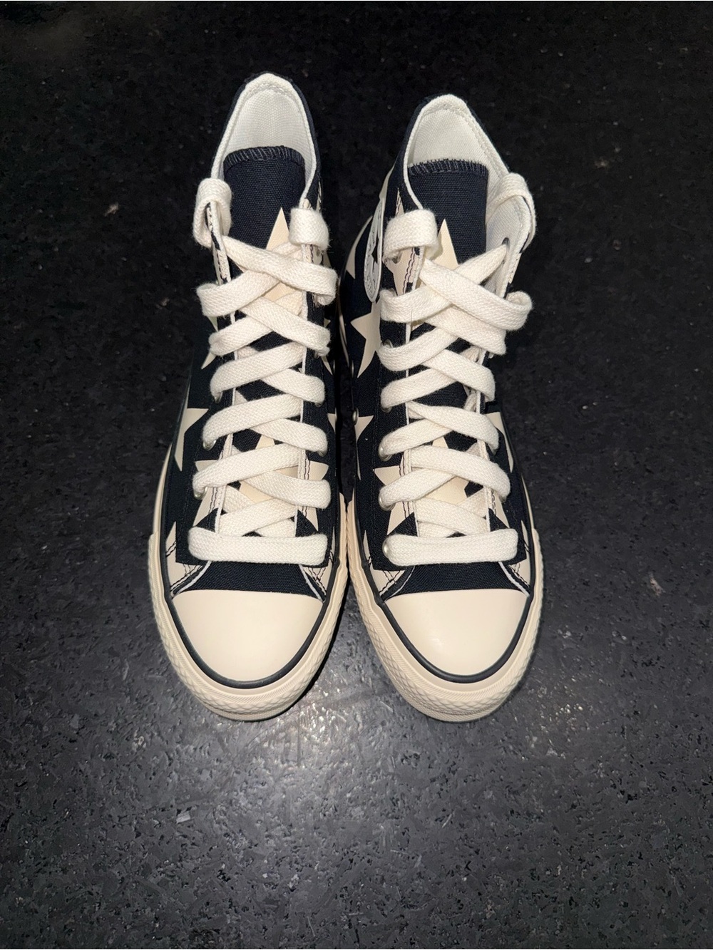 Converse ALL STAR LIFT High Top Sneakers Black & Cream Star Pattern Platform 7.5 - Picture 7 of 14